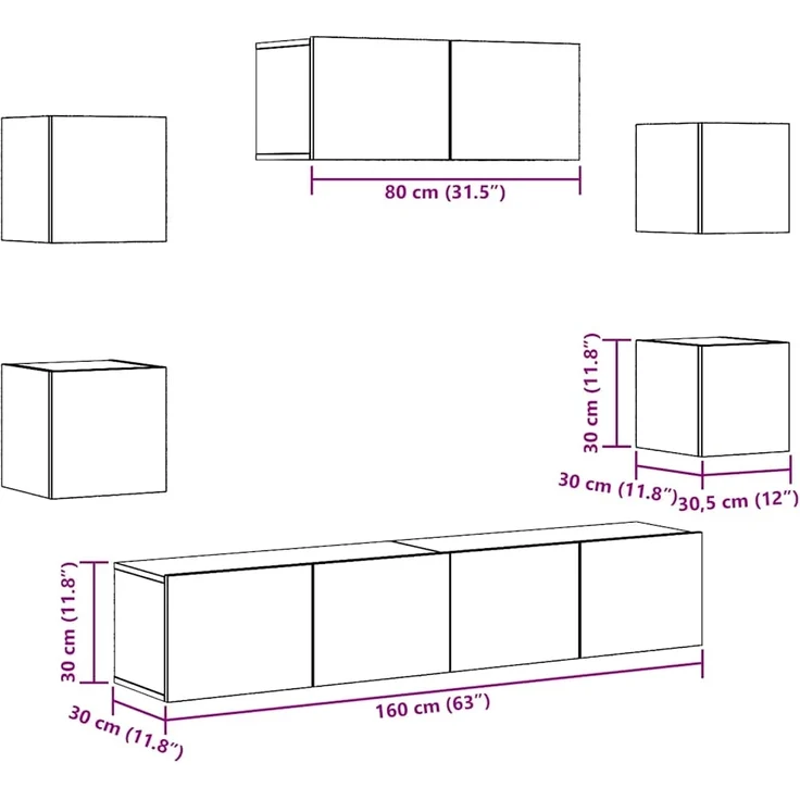 vidaXL 5-teiliges TV-Schrank-Set Wandmontage aus altem Holz 3329207 – Bild 8