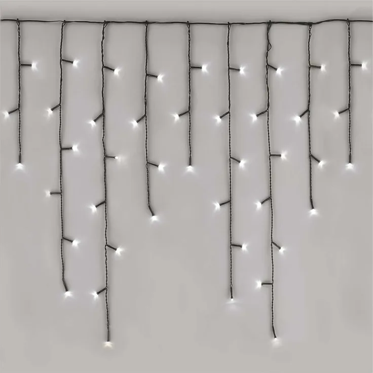 EMOS LED-Eisregen Lichterkette, 3,6m Weihnachtslichterkette + 5m Zuleitung, 200 LEDs, 8 Lichtmodi, Netzteil, IP44 für Innen und Außen, Kaltweiß