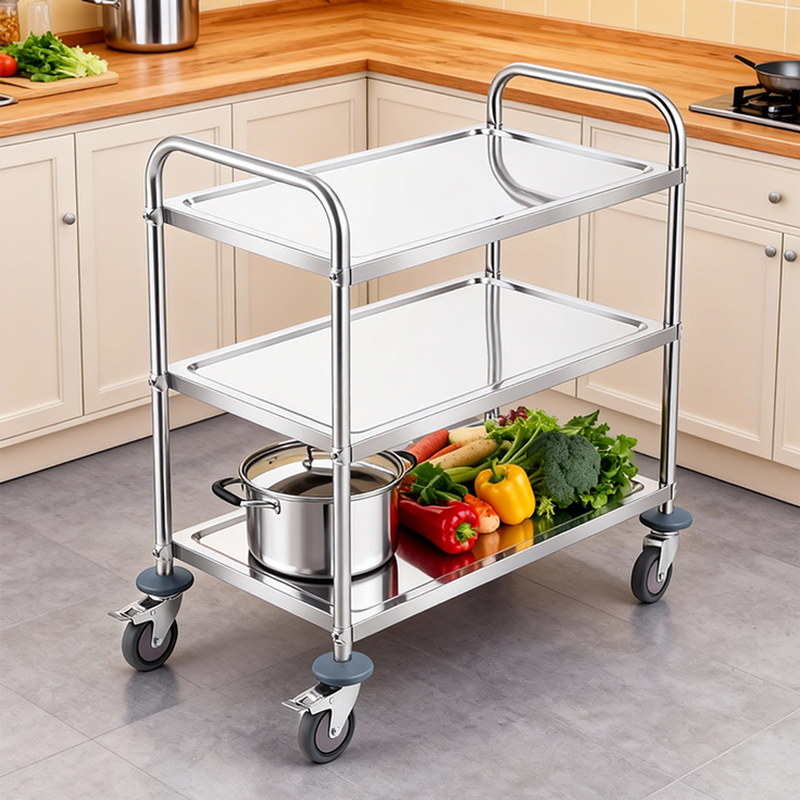 Home Nature Wohnkonzept 3-stufiger Servierwagen / Küchenwagen aus Edelstahl – platzsparender Rollwagen mit Universalrollen, 90 × 45 × 85 cm – Bild 6