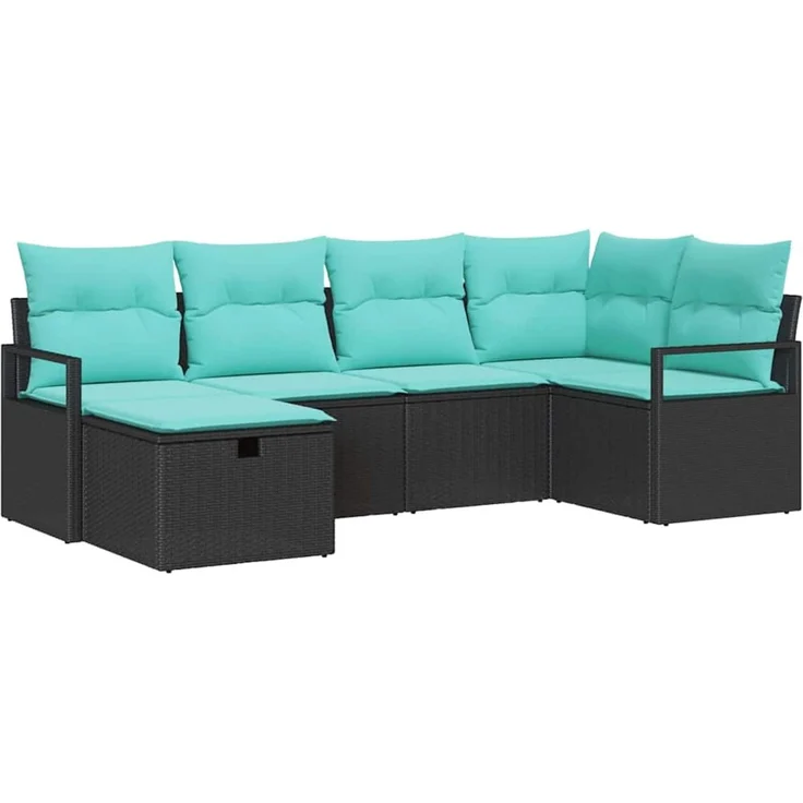 vidaXL Sofa Set 6 stk. 6-Sitzer Schwarz und Türkis Poly-Rattan 3359185 – Bild 2
