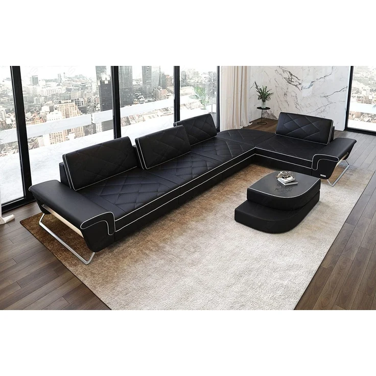 Sofa Dreams - Ecksofa Rotello – Leder - Kunstleder - schwarz-weiß - Rechts – Bild 3