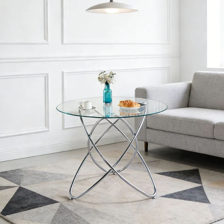 Esstisch aus Glas und Metall in Chrom, modernes Design, pflegeleichte Oberfläche – Bild 1
