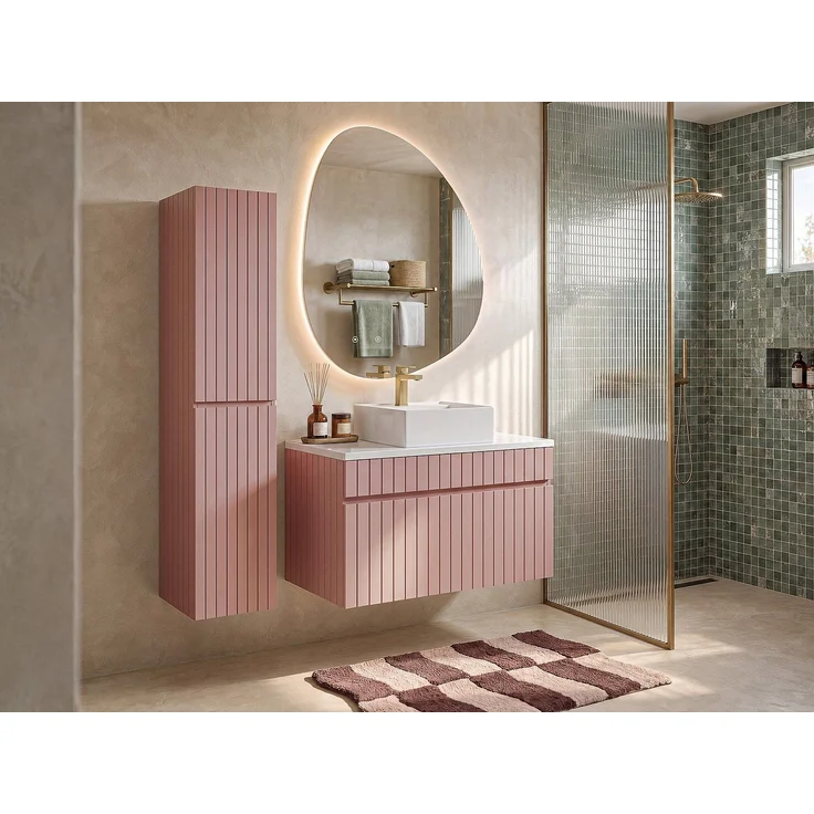 Vente-unique - Waschbeckenunterschrank hängend mit Ablagen & Aufsatzwaschbecken - Streifenoptik - Rosa - 80 cm - SATARA – Bild 2