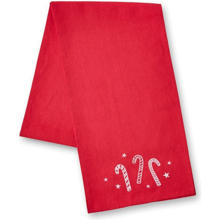 Catherine Lansfield Weihnachtlicher Zuckerstangen-Tischläufer, Baumwolle, Bestickt, 32x220 cm, Weiß/Rot – Bild 3