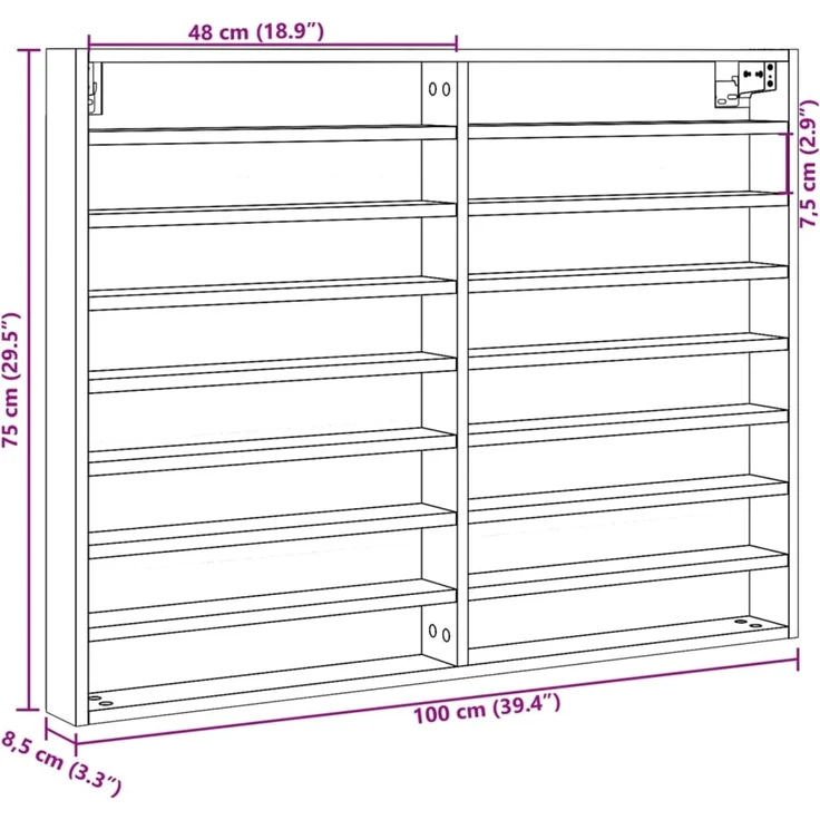 vidaXL Vitrinenschrank Grau Sonoma 100x8,5x75 cm Holzwerkstoff 847938 – Bild 10