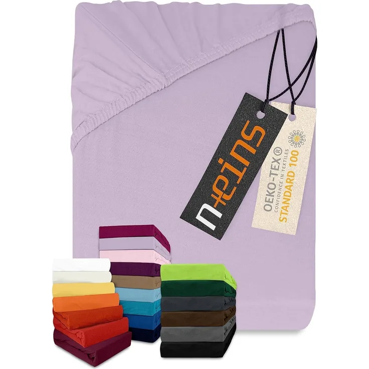 npluseins klassisches Jersey Spannbetttuch - vielen Farben + Größen - 100% Baumwolle 159.192, 140-160x200 cm, Flieder