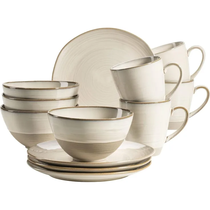 Mäser 931818 Frühstücksset Nottingham für 4 Personen, Steinzeug, beige (1 Set, 12-teilig)
