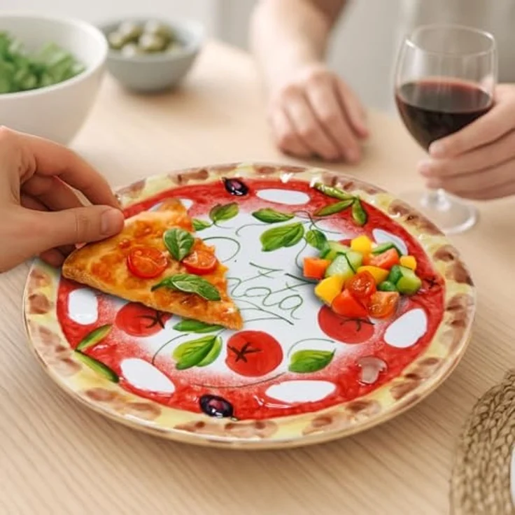 Lashuma Pizzateller Tomate Mozzarella, (1 St), Runde Keramik Pizzaplatte groß Ø 33 cm – Bild 3