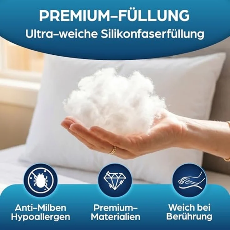Flowen Kopfkissen 40x70 cm Kissen für Bett 40x70 2er Set Bettkissen Hypoallergene Anti-Milben Weiche Kissenfüllung mit Weicher Gesteppter Kopfkissenbezug 100% Polyester Schlafkissen – Bild 4