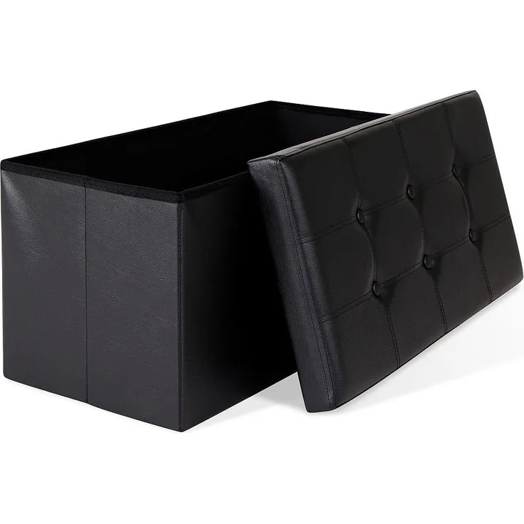 dibea faltbarer Sitzhocker / Aufbewahrungsbox, Sitzbank aus Kunstleder, 76 x 38 x 38 cm, schwarz