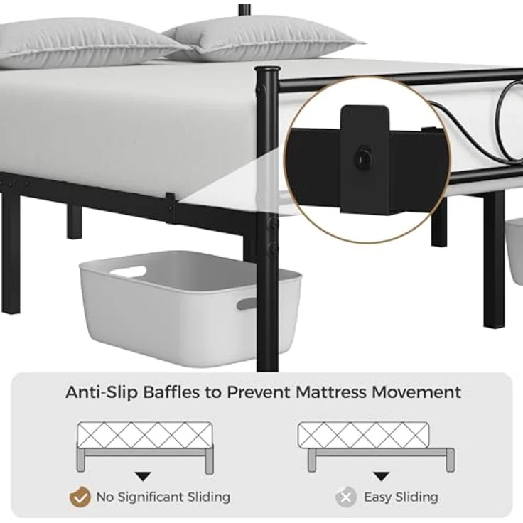 Yaheetech Bettrahmen Metallbett Bettgestell aus Metall, Doppelbett für 140x200 cm Matratze, Gästebett für kleine Räume, Schwarz – Bild 7