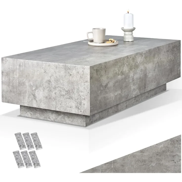 tectake Couchtisch Beistelltisch Lasley mit Standfuß, Belastbarkeit 45 kg, 120x60x35 cm (1-St, 1 tlg), Markanter Couchtisch in stilvoller Betonoptik