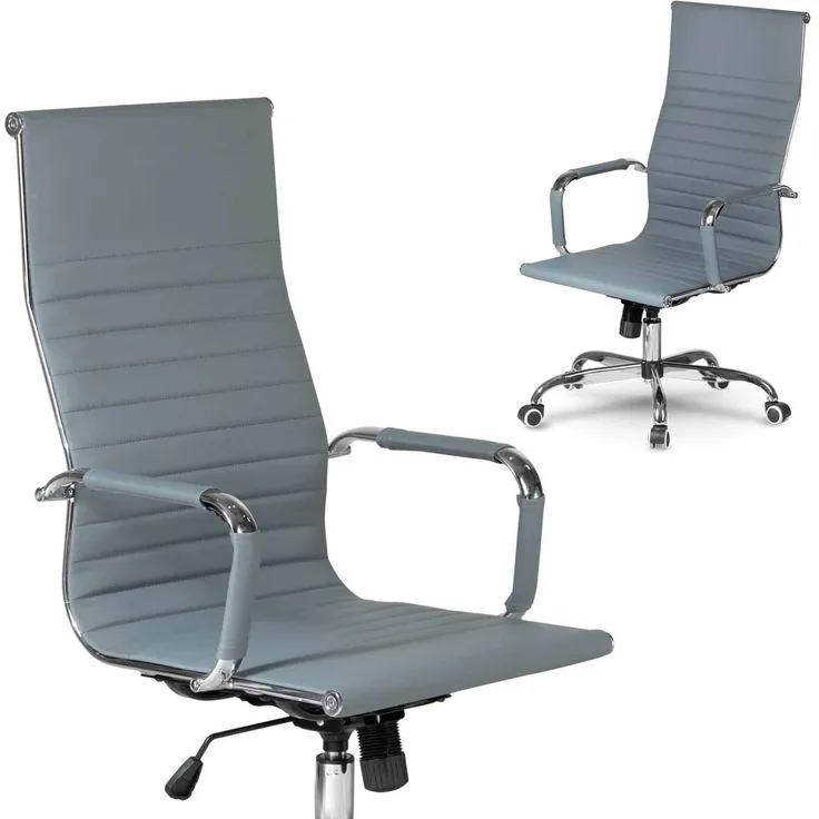 SOFOTEL, Tokio, Ergonomischer Bürostuhl, profiliert, höhenverstellbar, verchromte Griffe, Kunstleder, grau