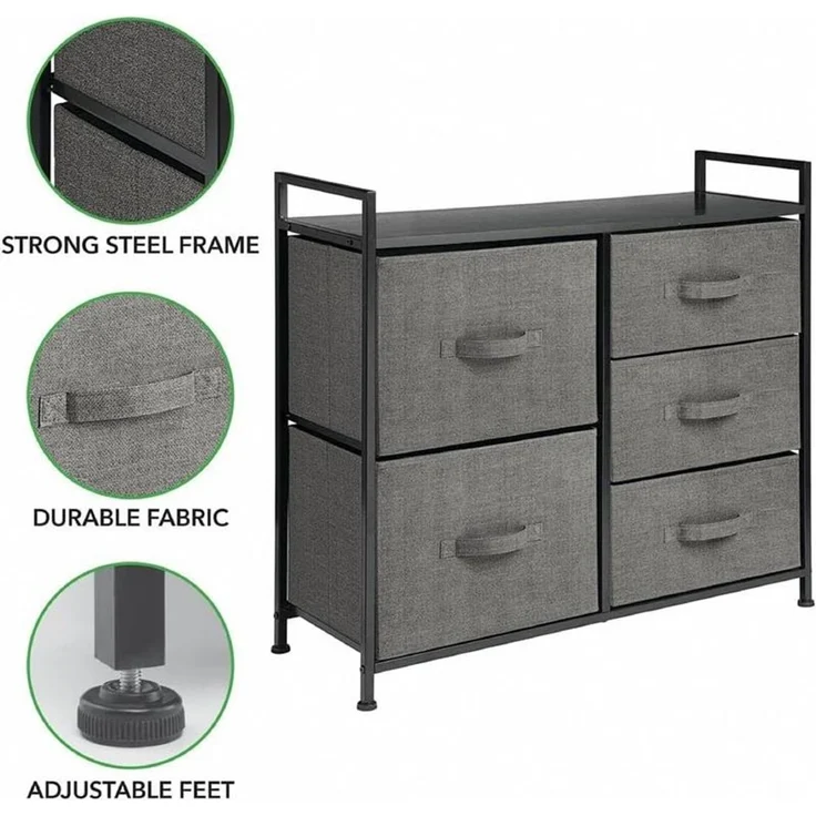 Schmaler Stoff Schrank 5 Schubladen Kommode Aufbewahrung anthrazit 82 cm mDesign – Bild 5