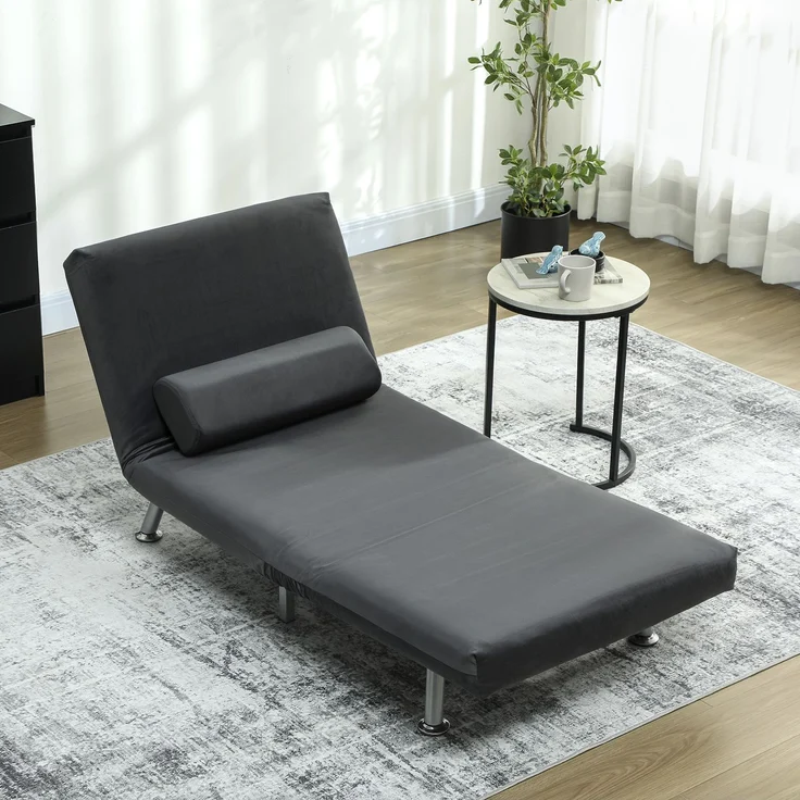 MELAYR, Klappsessel mit Bettfunktion, klappbarer Relaxsessel in Samtoptik, 75 x 70 x 75 cm, Dunkelgrau – Bild 4