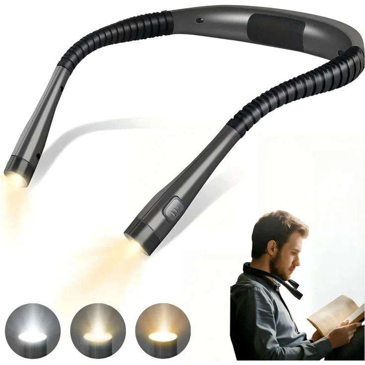 Toomoke LED Leselampe Nackenlampe, Buchlampe, flexibles Leselicht, Akku Halslampe zum Lesen, Stricken, Häkeln, Nähen und Camping, 3 Lichtfarben, 3 Helligkeitsstufen, flexible Arme, USB-C, 1000 mAh – Bild 1