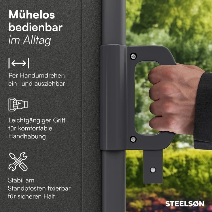 STEELSØN 'Zirella' Seitenmarkise mit Aluminium-Kassette, ausziehbar, 200x300 cm, anthrazit, Windschutz, wetterfest und blickdicht – Bild 5