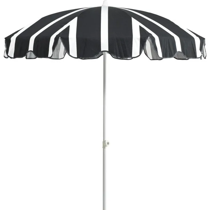 Sonnenschirm 'Follina' aus robustem Polyester-Stoff, neigbar, rund, schwarz weiß, 180 x 180 x 203 cm