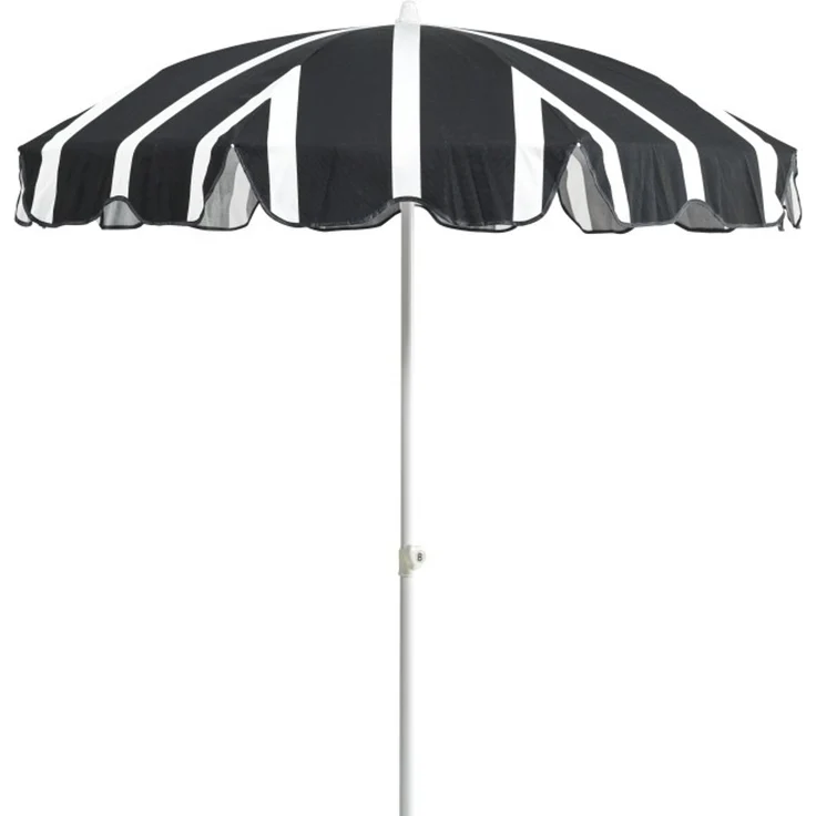 Sonnenschirm 'Follina' aus robustem Polyester-Stoff, neigbar, rund, schwarz weiß, 180 x 180 x 203 cm – Bild 1