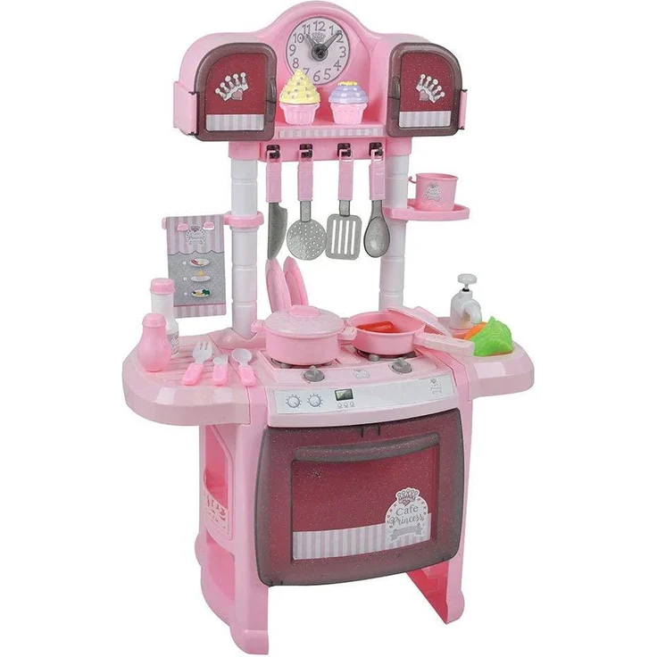 Hauck Spielküche Princess, inkl. 22teiliges Zubehör, 2 Herdplatten mit Licht und Sound, Wasserpump-Funktion am Spülbecken - Rosa – Bild 1