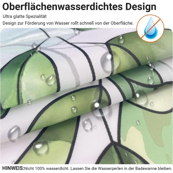 Duschvorhang 280x200cm Grün Blätter Antischimmel Textil Waschbar Polyester Stoff – Bild 2