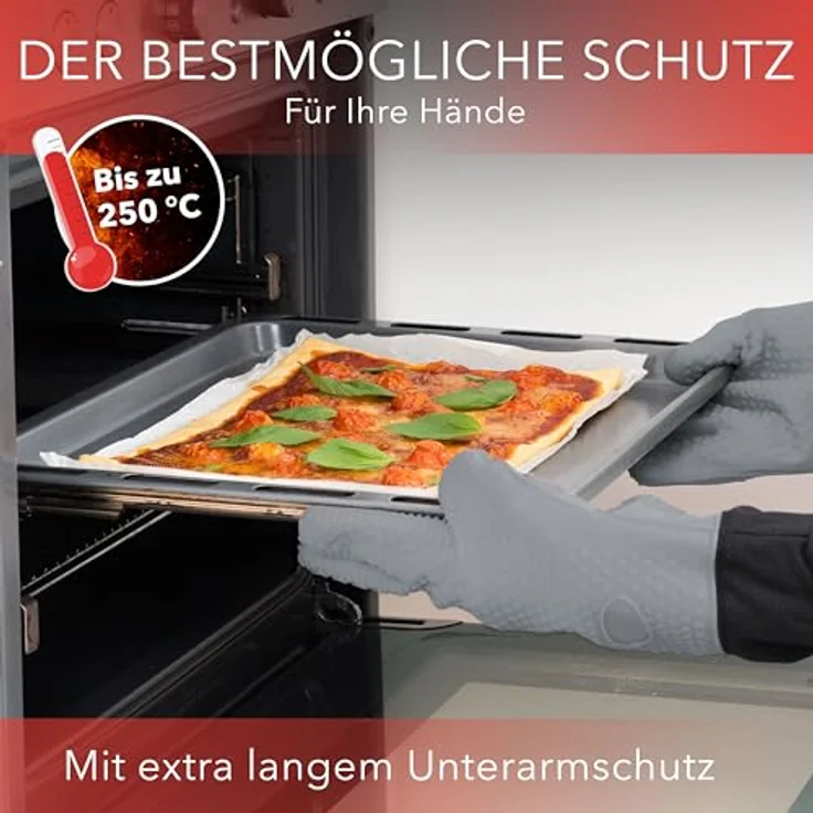 AVANA Topfhandschuhe Silikon Ofenhandschuhe Hitzebeständige Kochhandschuhe Handschuhe, Anti-Rutsch, weiches Baumwoll-Innenfutter, bis 250°C – Bild 4