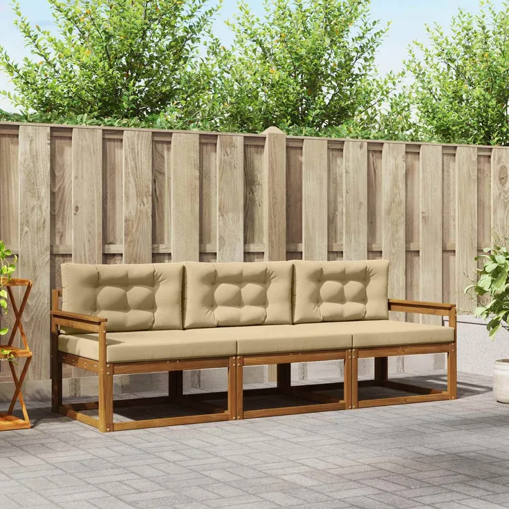 vidaXL Outdoor-Sofagarnitur 3 stk. 3-Sitzer Natur und Beige 3367116