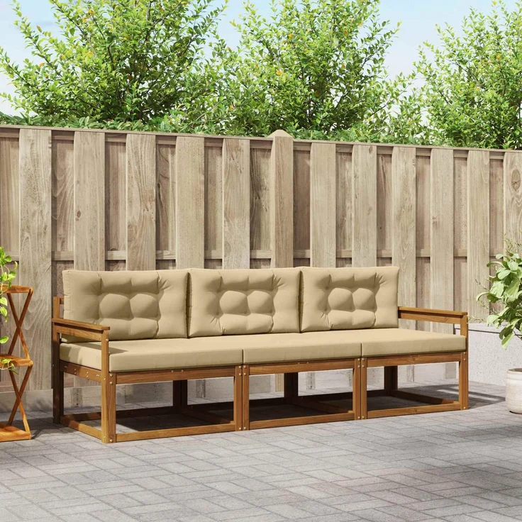 vidaXL Outdoor-Sofagarnitur 3 stk. 3-Sitzer Natur und Beige 3367116 – Bild 1