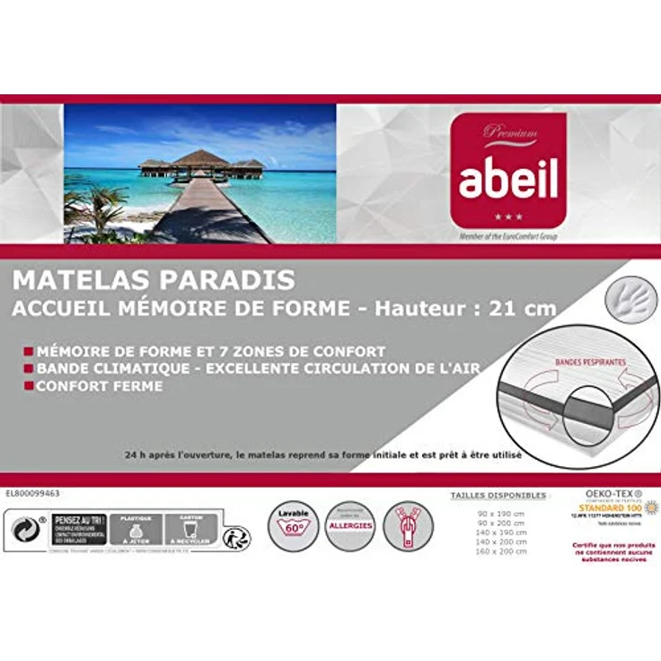 Abeil Premium Matratze Paradis 7-Zonen Memory-Schaum 90 x 190 cm – Bild 7
