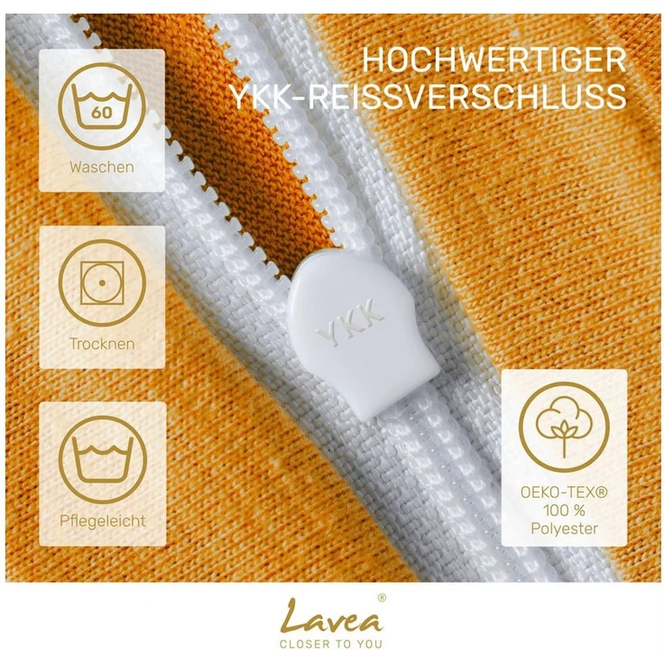Lavea Kissenbezug 2er Set Kissenhülle Jersey, 100% Baumwolle, Kissenbezüge, (2 Stück), allergikerfreundlich - sicherer YKK-Reißverschluss - waschbar 60°C – Bild 3
