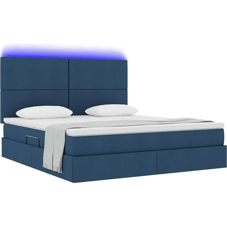vidaXL LED-Speicherbett mit Matratze Blau 160 x 200 cm Stoff 3372368 – Bild 3