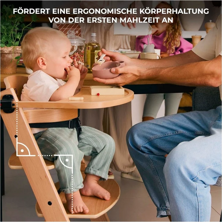 Kinderkraft Kinderhochstuhl aus Holz ENOCK 3 in 1, Niedriger Stuhl, Babystuhl, Abnehmbare Schutzbügel und Gurt, Rückenlehnenverstellung, ab 6 Monaten bis 10 Jahre, Holz – Bild 3