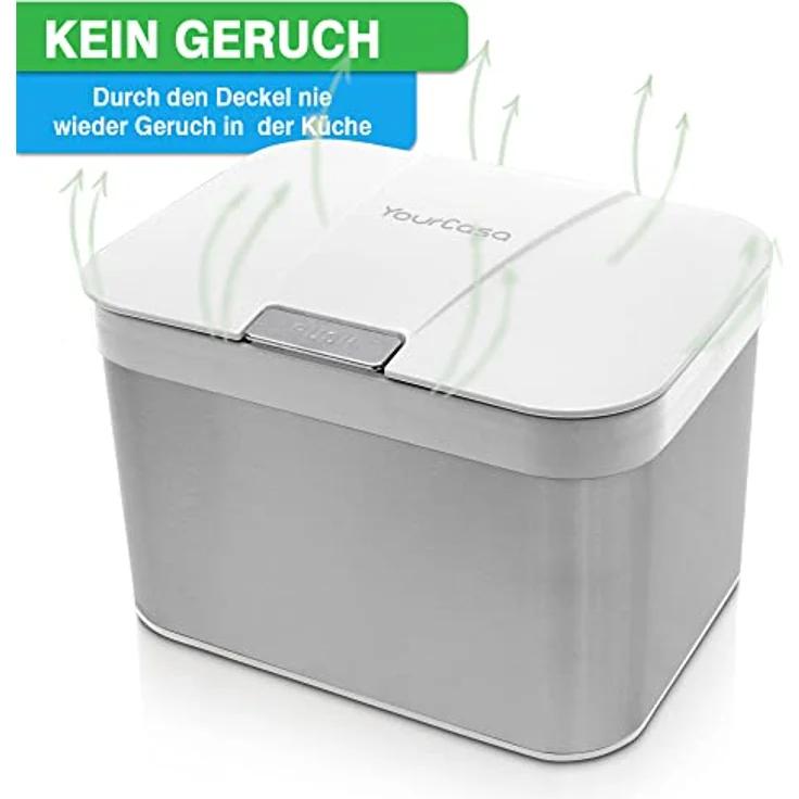 YourCasa Biomülleimer YourCasa® Biomülleimer Küche aus Edelstahl Komposteimer Küche - 4,3L, Deckel öffnet per Knopfdruck, Edelstahlgehäuße – Bild 7