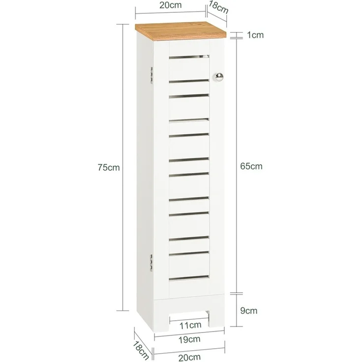 SoBuy BZR85-W Toilettenschrank mit Toilettenpapierhalter, MDF, Lackiert, Weiß, 20 x 75 x 18 cm – Bild 3