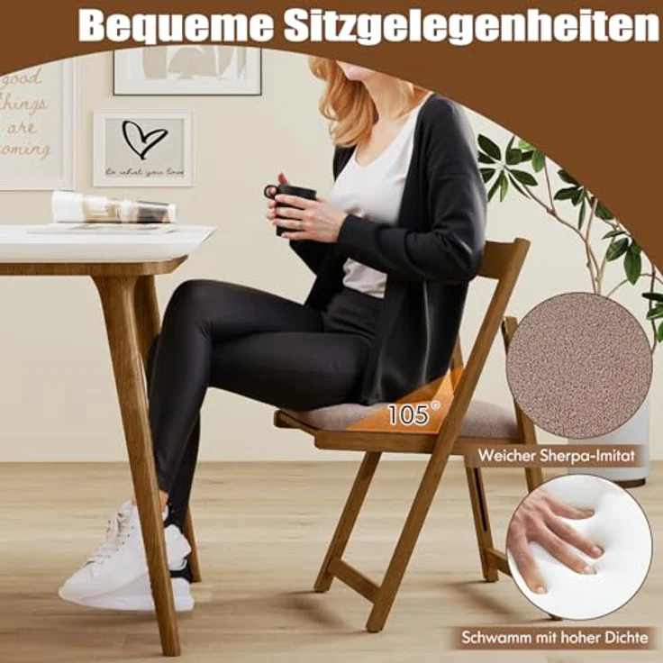 FANTASK Polsterstuhl Klappstuhl mit gebogenem Rückenlehne & Gummiholzbeinen, 2er Set Küchenstühle klappbar für Esszimmer, Hochzeit & Restaurant (Walnuss) – Bild 5