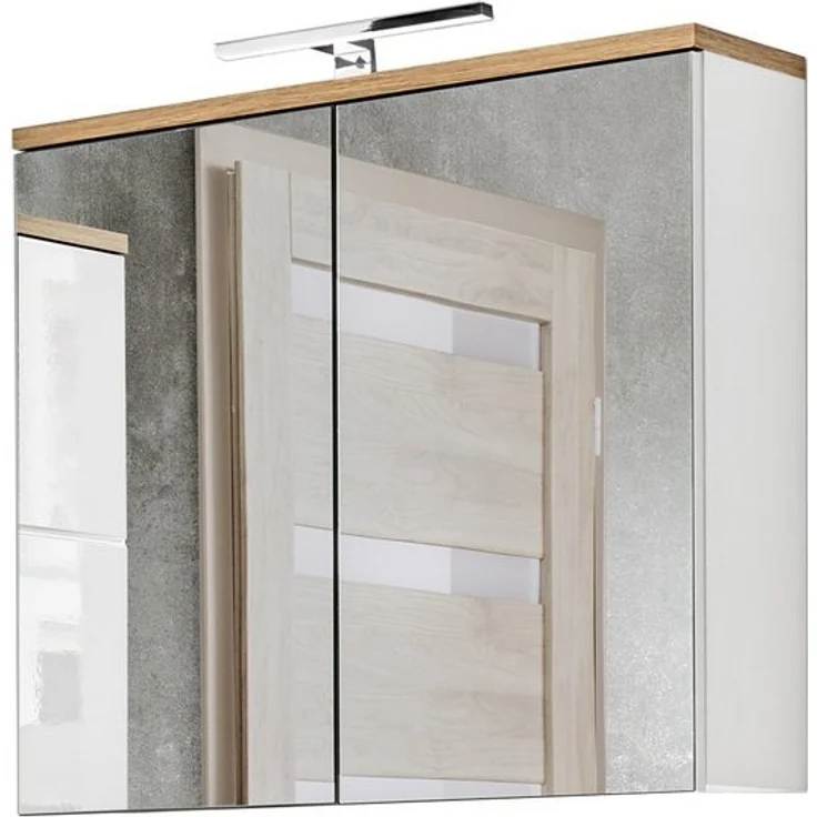 Badezimmer Spiegelschrank 80 cm LED-Beleuchtung LUTON-56 in weiß mit Wotan Eiche Nb, B/H/T ca. 80/70/20 cm – Bild 3