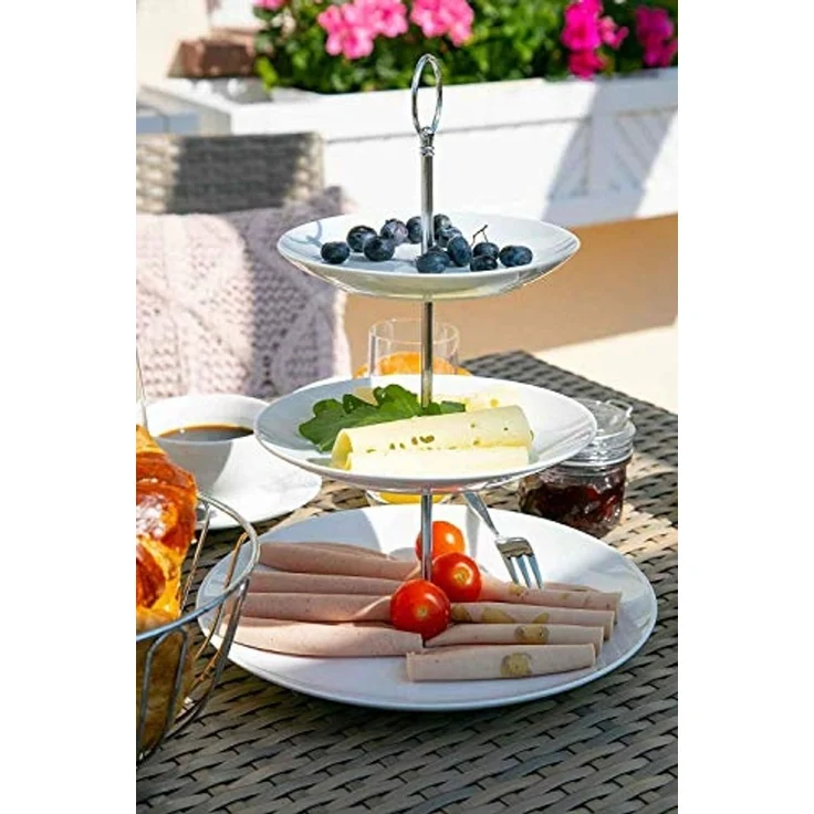 Home4You Etagere Servier-Ständer, Höhe 37 cm, 3 Etagen, weiß, Porzellan, (1-tlg), Ø 26 cm, für Obst, Süßigkeiten, Kuchen, Desserts – Bild 3