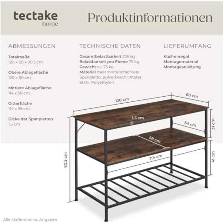 tectake Küchenregal Akeley, Set 1-tlg, Industrial Style – Bild 4