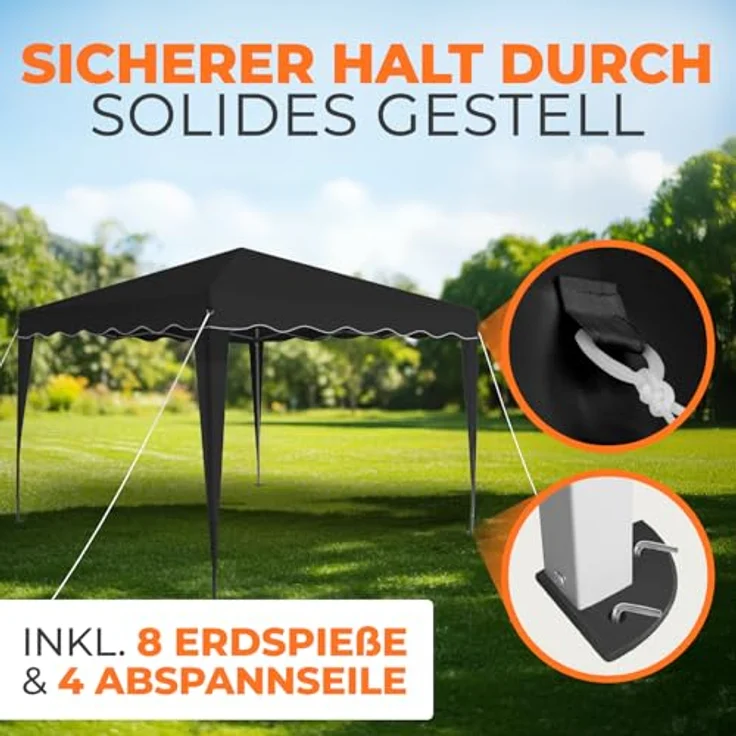 Faltpavillon 3x3 m - wasserdicht - ohne Seitenteile, schwarz – Bild 6