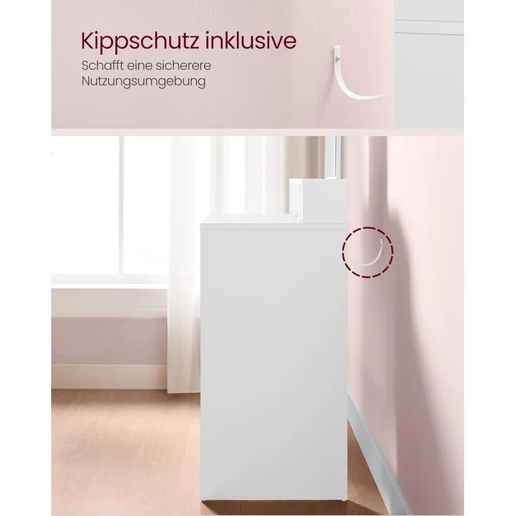 VASAGLE Schminktisch mit großem Spiegel, Frisiertisch, 2 Schubladen, 3 offene Fächer, Kosmetiktisch, modern, weiß RDT103W01 – Bild 6