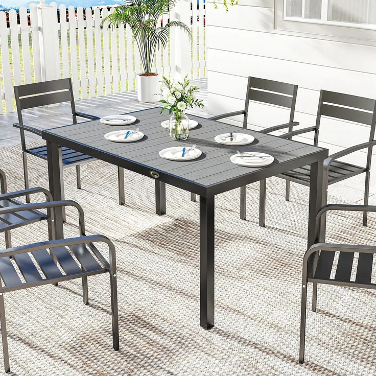 Gartentisch für 4 bis 6 Personen, Esstisch für den Außenbereich mit Lattenplatte, 140 x 90 x 74 cm, grau – Bild 4