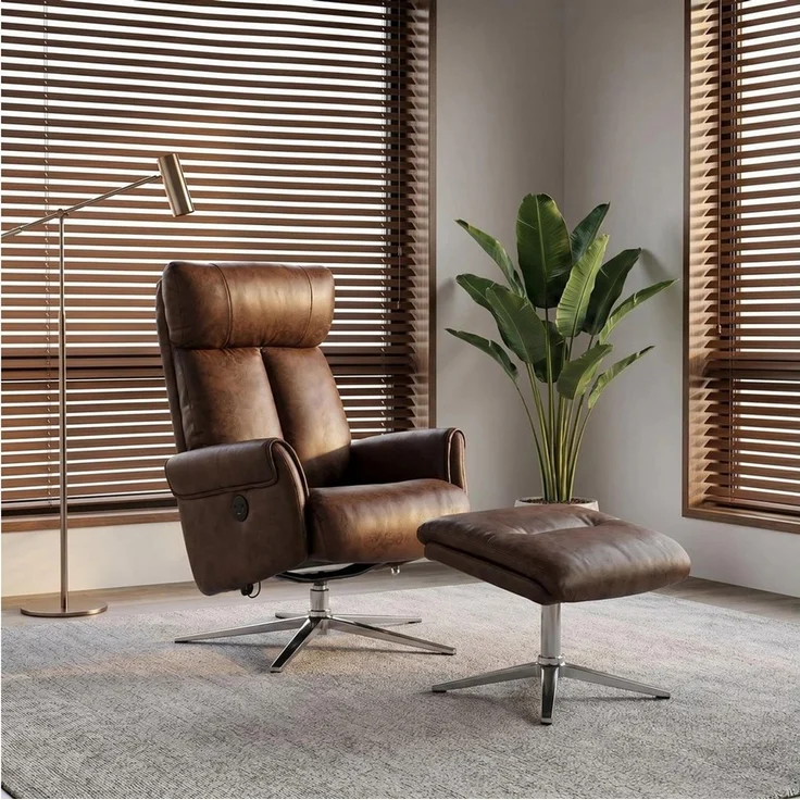 Happy Home Relaxsessel Elektrischer Relaxsessel mit Hocker – USB, 360° drehbar, Kunstleder – Bild 2