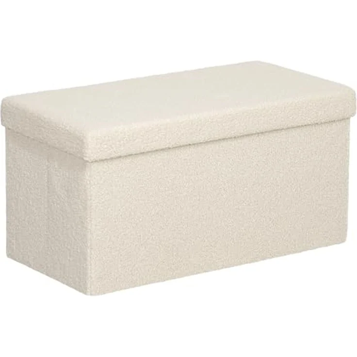 HOMCOM Sitzbank mit Stauraum, faltbar, mit Samtoptik, Sitztruhe (Truhenbank, 1-St, Polsterbank), für Flur Schlafzimmer Wohnzimmer, 76 x 38 x 38 cm Cremeweiß – Bild 1