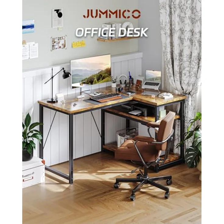 JUMMICO L-förmiger Schreibtisch 140 x80 cm mit Stauraum, Eck-Computertisch mit umkehrbarem Regal, Stabiler Bürotisch und Arbeitsstation für das Homeoffice,Braun – Bild 2
