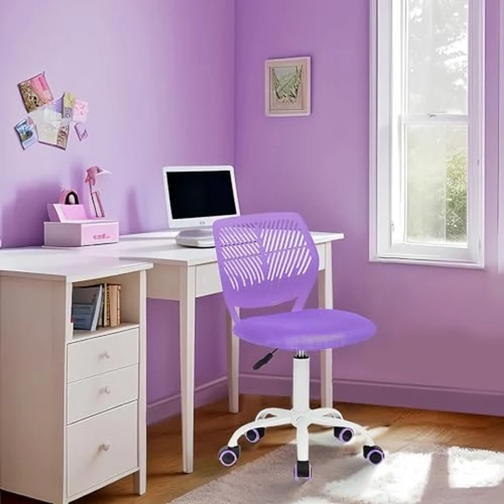 FurnitureR Kinder Schreibtischstuhl, höhenverstellbarer Drehstuhl mit kleinem Loch Rückenlehne Design, passend für Kinderzimmer oder Arbeitszimmer, lila – Bild 1