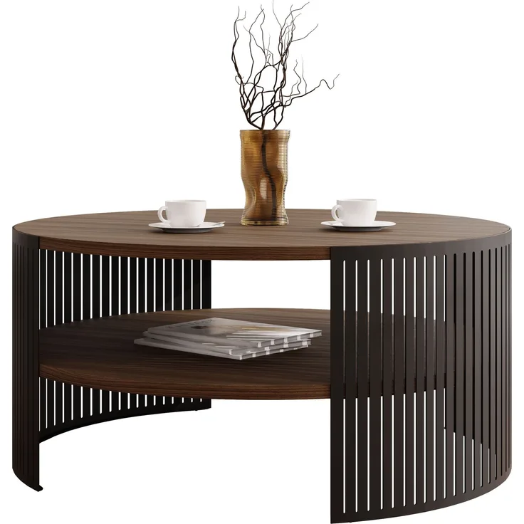 Couchtisch Fahugin, Beine und Seiten aus Stahl (Farbe: Schwarz / Nuss Franklin Tobacco)