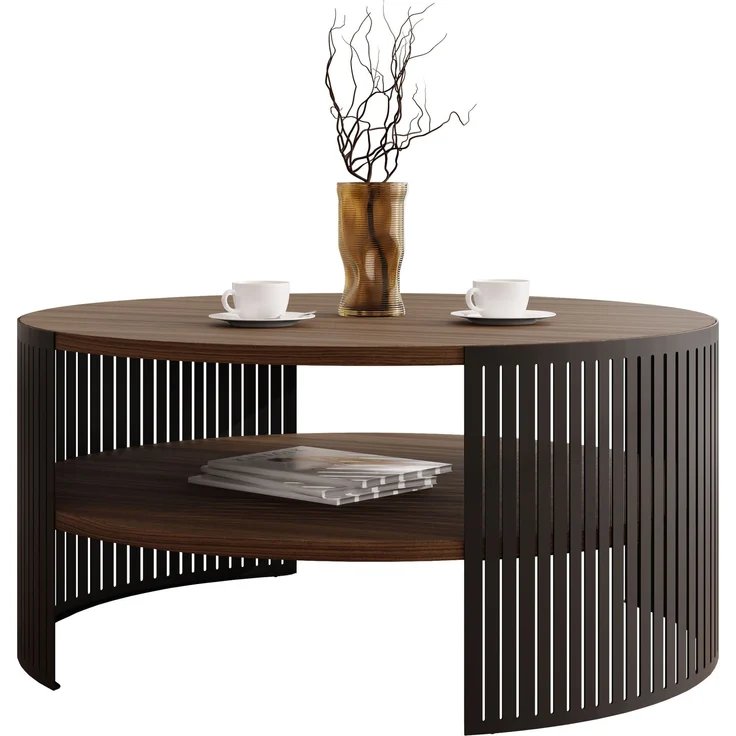 Couchtisch Fahugin, Beine und Seiten aus Stahl (Farbe: Schwarz / Nuss Franklin Tobacco)