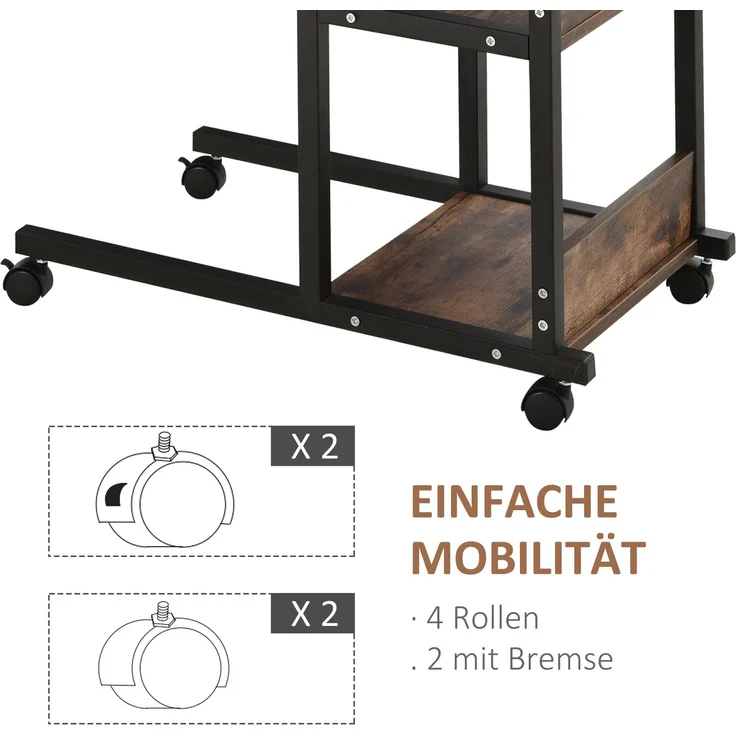 HOMCOM Beistelltisch, E1 Spanplatte, Metall, PP-Kunststoff, Rustikal-Braun, 80L x 40B x 72-82H cm – Bild 7