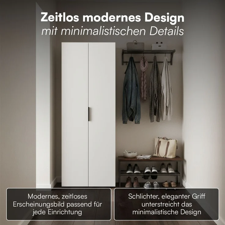 Bellamio 'Lurio' Mehrzweckschrank, weiß mit schwarzem Griff, 176x33x60 cm, Besenschrank mit Staubsaugerfach – Bild 7