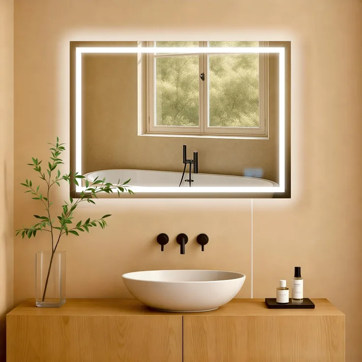 CLP Badspiegel Jaffrey Anti-Beschlag Quer- und Hochformat LED dimmbar 3 Licht-Modi,50x70 cm